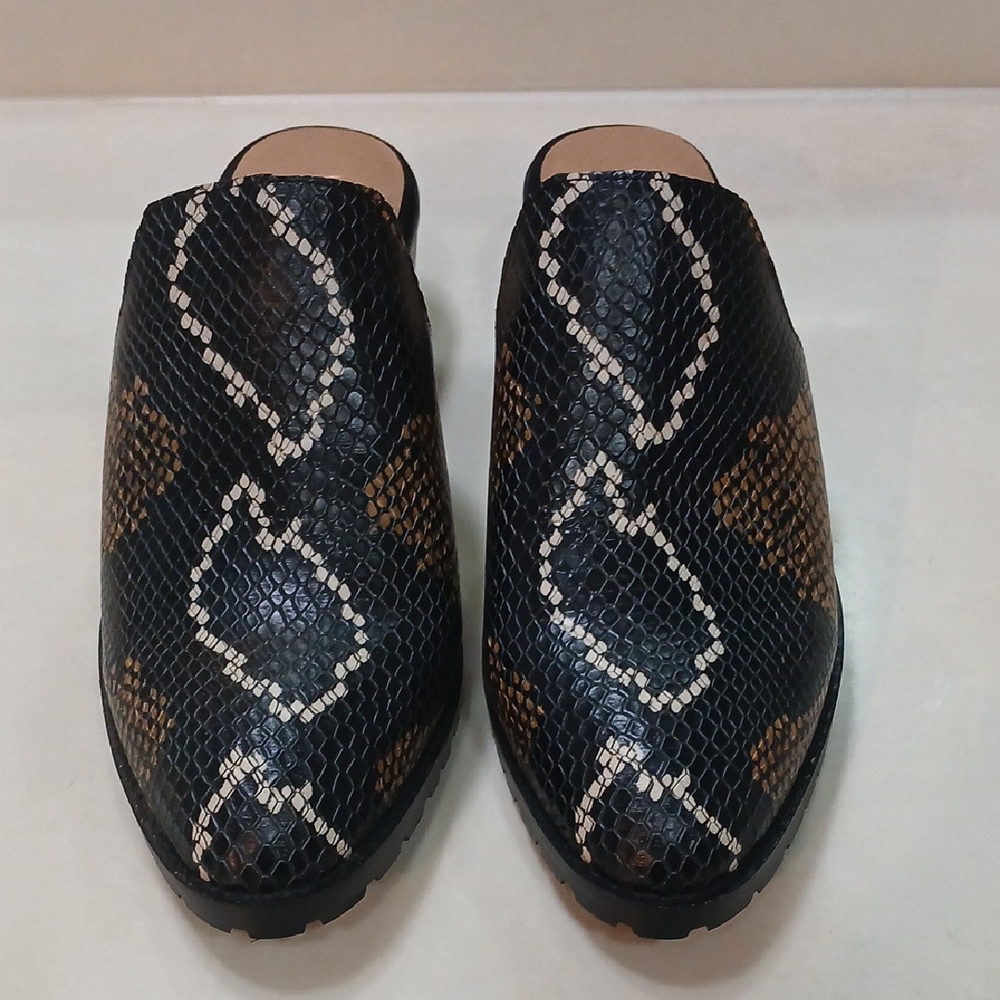 Crown Vintage Black and Brown Snake Print Mules